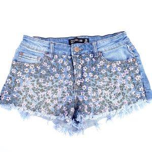 Design Lab Floral Embroidered Denim Shorts